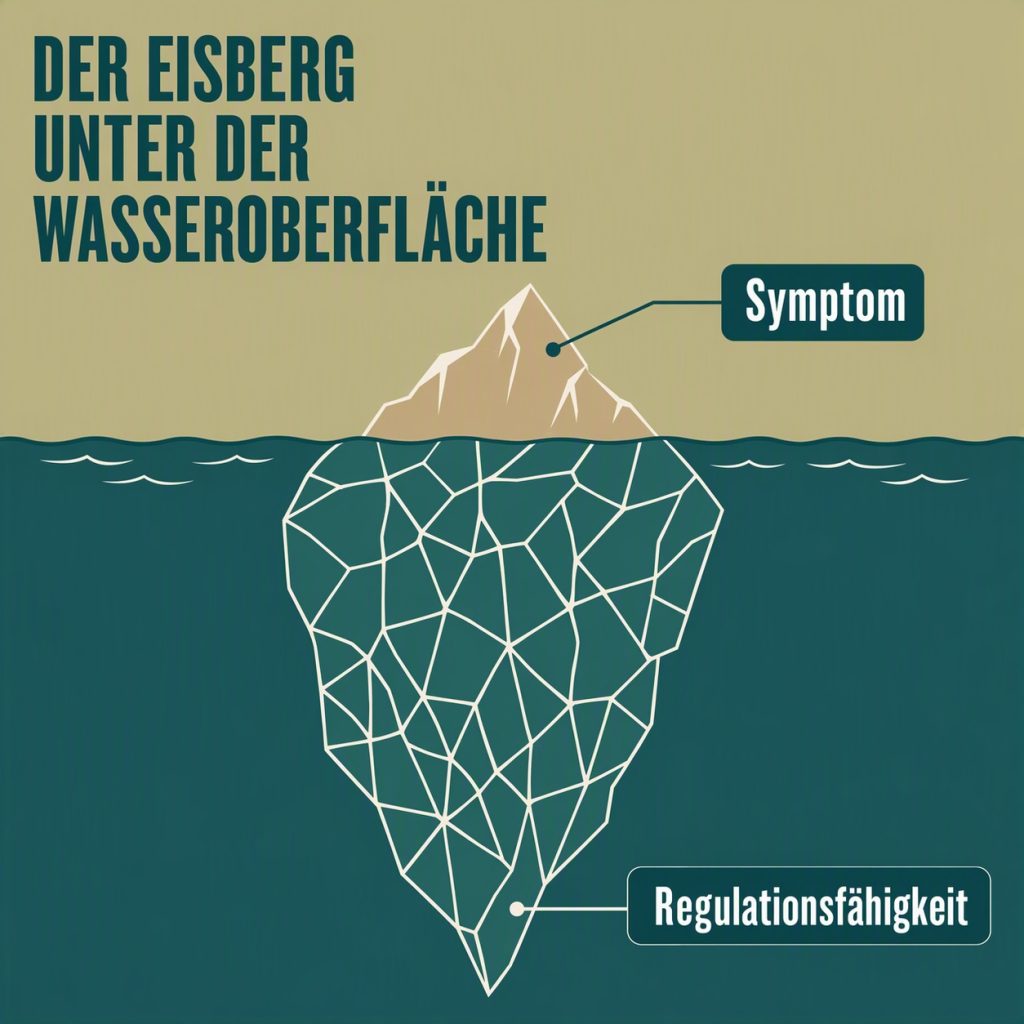 Illustration eines Eisbergs als Symbol für sichtbare Symptome und die darunterliegende Regulationsfähigkeit